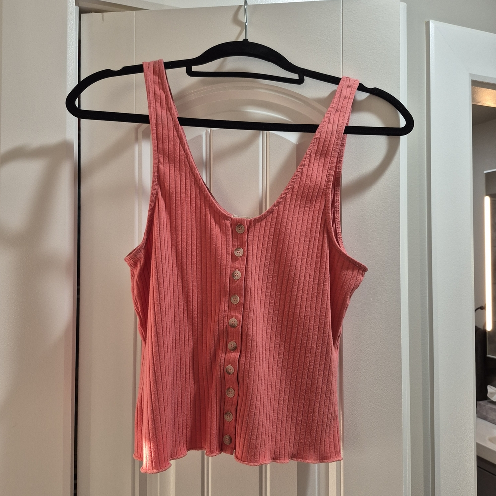Billabong Coral Ribbed Button Tank Top